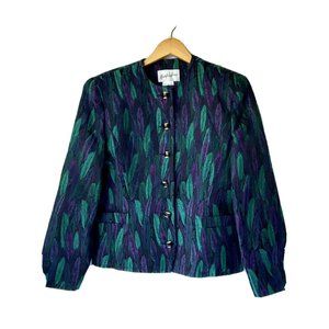 Vintage Womens Blazer Purple And Teal Feather